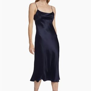 NWT New With Tags. Amanda Uprichard Breeze Silk Midi Dress Small Navy. Open back